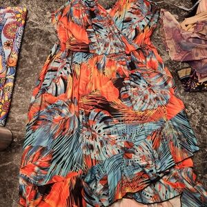 Tropical Print Wrap Dress